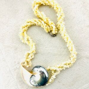 Stone and Blue Shell Multi Strand Necklace